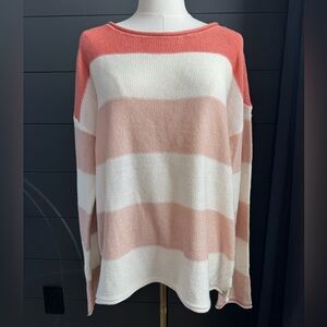 Marled Reunited Clothing Sweater in Coral and Cream Stripes Lightweight Casual